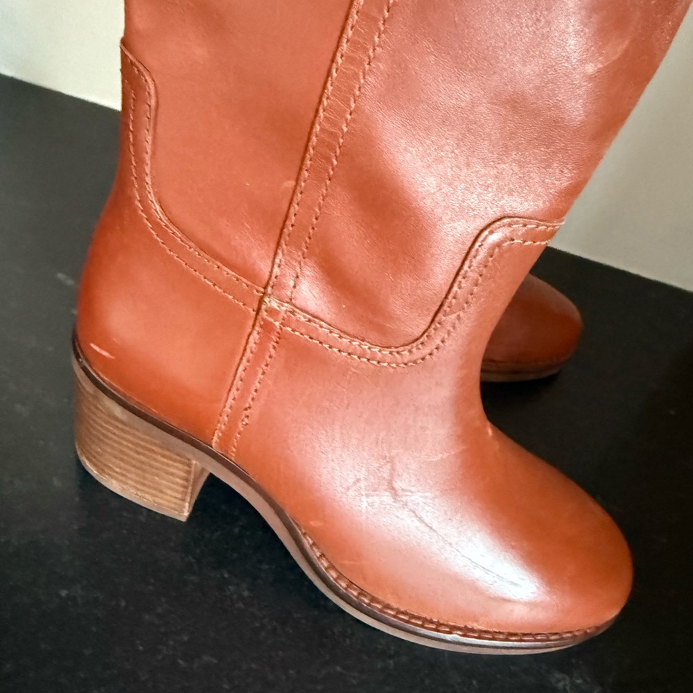 $219 New Mango MNG Cognac Leather Ankle Boots with Block Heel Euro 36 US 6 - Picture 6 of 11